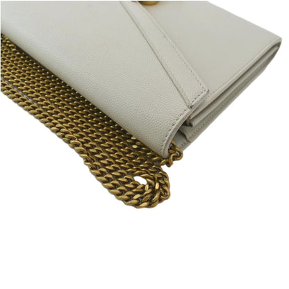 YVES SAINT LAURENT Cassandra Grain De Poudre Embossed Flap Crossbody Bag White