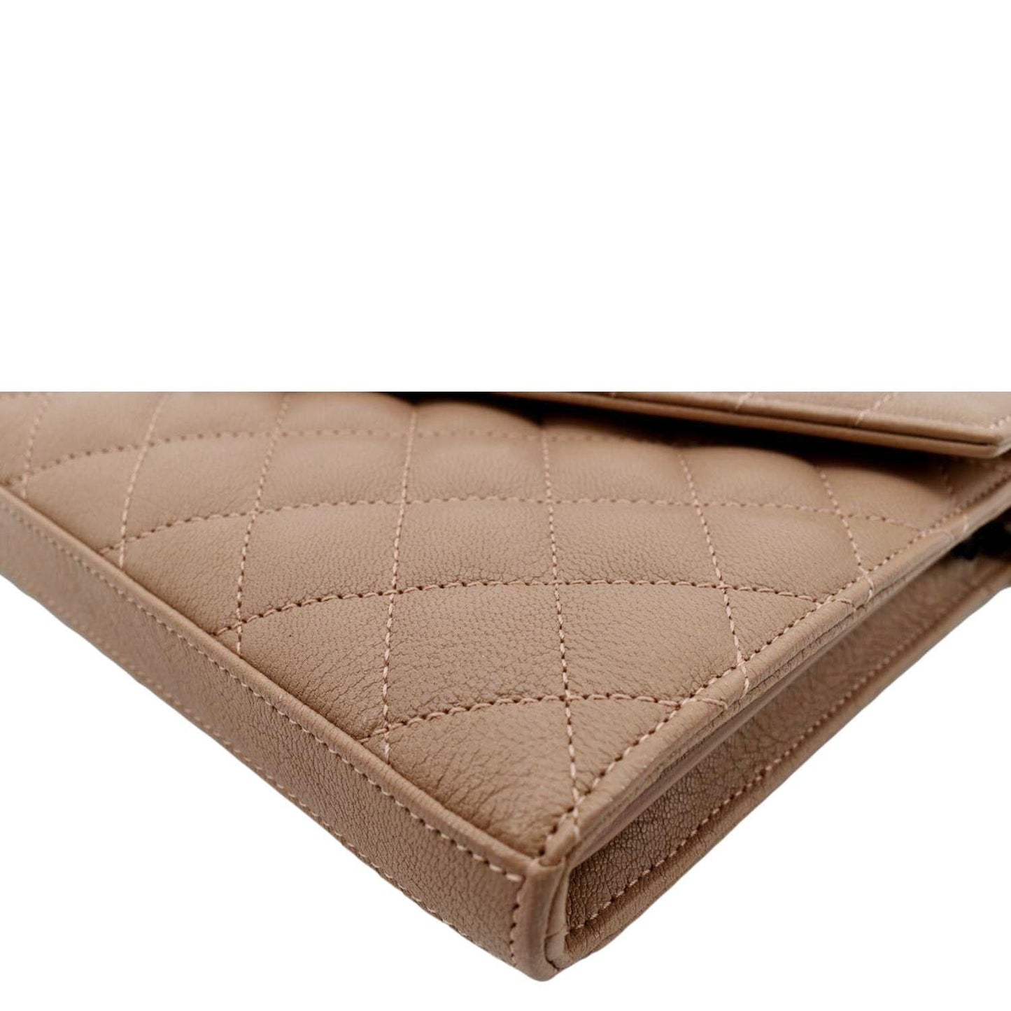 YVES SAINT LAURENT WOC Mixed Matelasse Leather Wallet Dark Beige