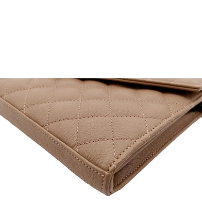 YVES SAINT LAURENT WOC Mixed Matelasse Leather Wallet Dark Beige