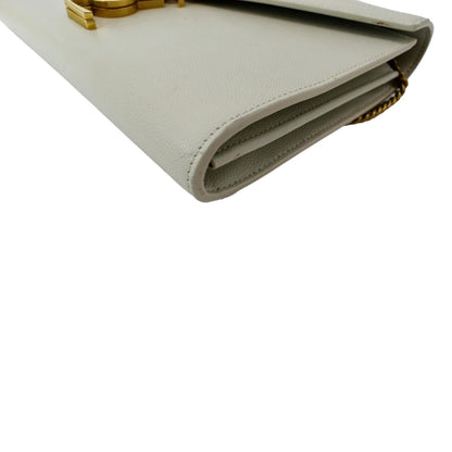 YVES SAINT LAURENT Cassandra Grain De Poudre Embossed Flap Crossbody Bag White