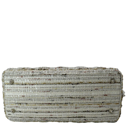 CHRISTIAN DIOR Medium Lady Dior Tweed Leather Shoulder Bag White