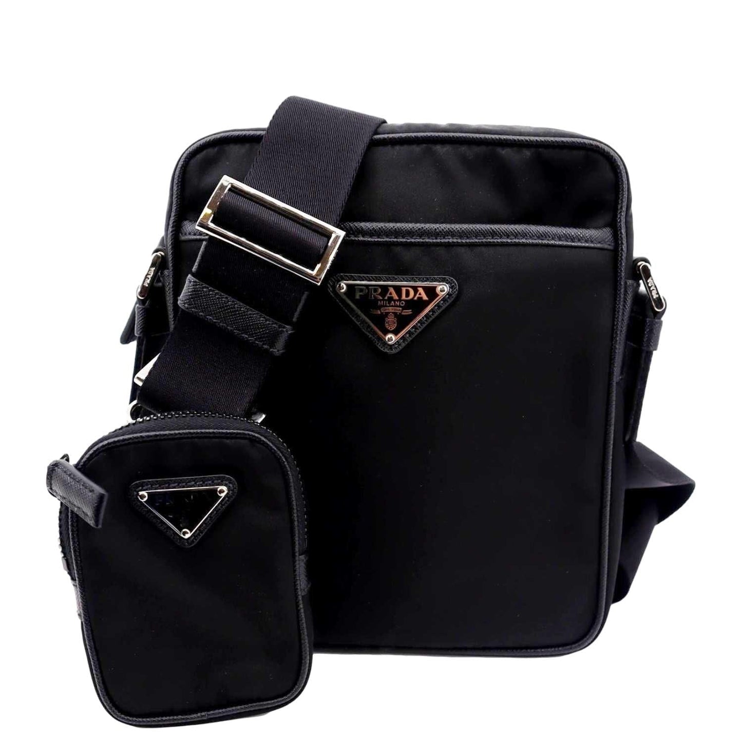 PRADA Re-Nylon Saffiano Leather Crossbody Bag Black