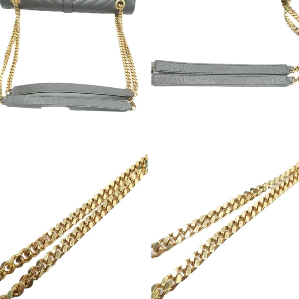 YVES SAINT LAURENT Large Envelope Chevron Leather Shoulder Bag Gray