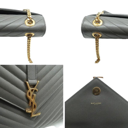 YVES SAINT LAURENT Large Envelope Chevron Leather Shoulder Bag Gray
