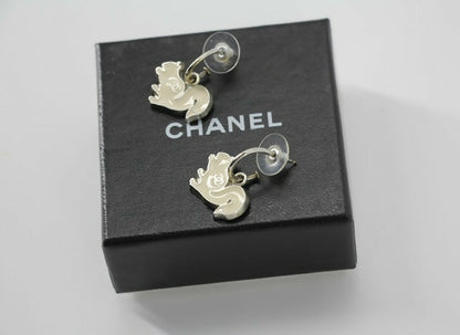 Chanel Vintage 03P & 05A Enamel White Squirrel Earrings