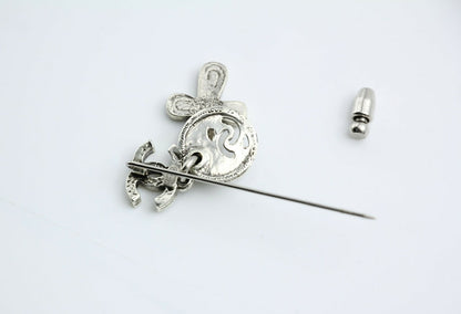 Chanel Vintage 03P Metal Cross Silver Coin CC Brooch