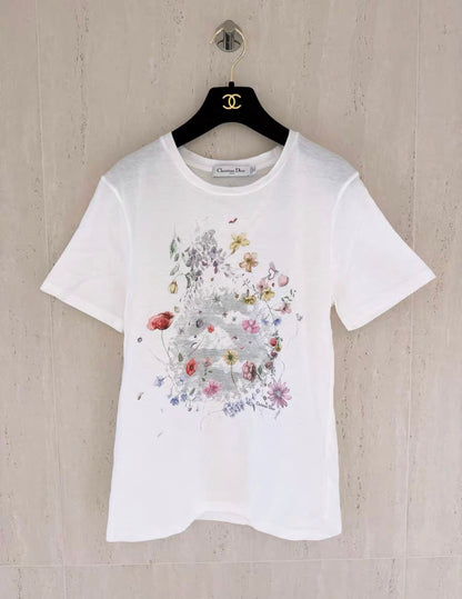 Christian Dior floral print cotton and linen T-shirt S size