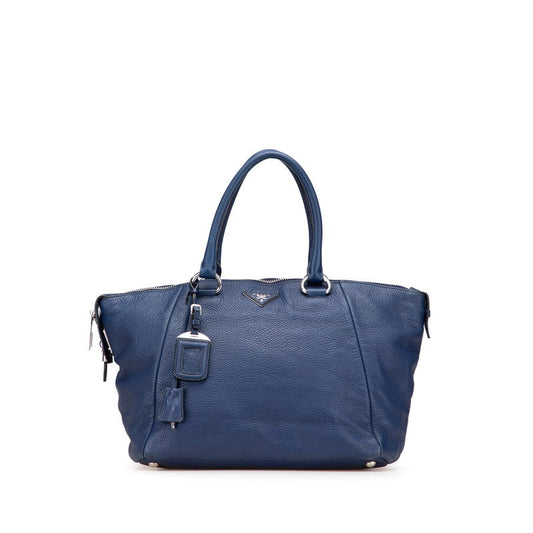 Prada Triangle Logo Plate Leather Handbag