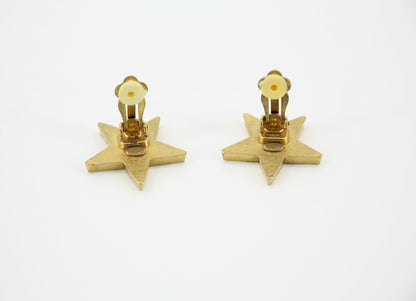 Chanel Vintage 01P Metal Black Star Shape CC Clip-on Earrings