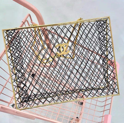 Chanel Rare Spring 1997 Vintage Runway Gold Cage Large Shopping Tote Bag