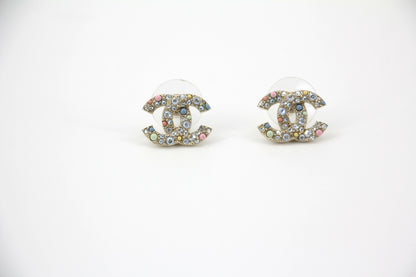 Chanel C21C Rhinestone Metal Multi-color Pebble Stud Earrings