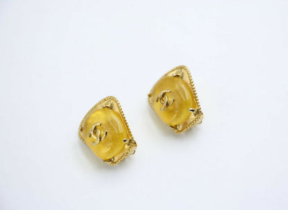 Chanel Vintage 97A Gripoix Yellow Square Candy Clip-on Earrings