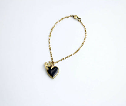 Chanel Vintage 02P Enamel Black Heart CC Bracelet
