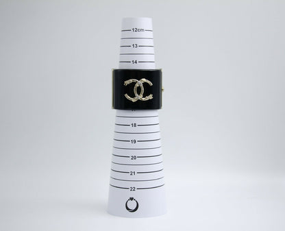 Chanel 13C Metal Resin Black Flower Bracelet Cuff