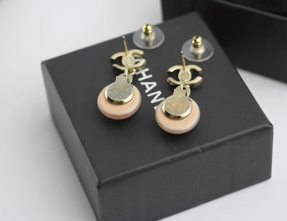 Chanel 09A Gripoix Pink Round Dangle Stud Earrings