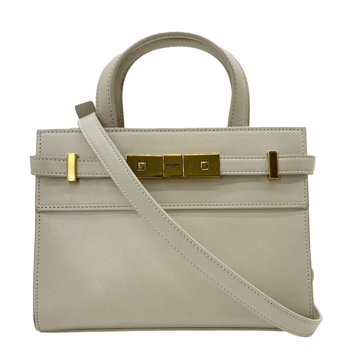 YVES SAINT LAURENT Manhattan Leather Shopper Tote Bag Beige