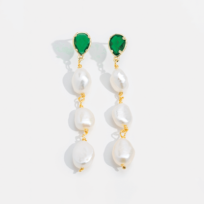Emerald Pearl Drop Earrings