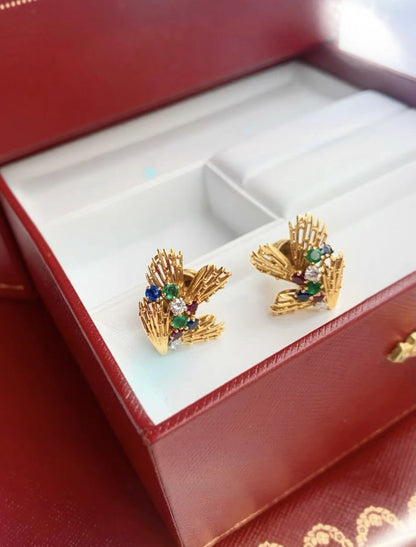 Cartier Gold Colored Diamond Ear Clip Second Hand With Box
