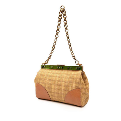 Prada Triangle Logo Plate Straw Shoulder Bag