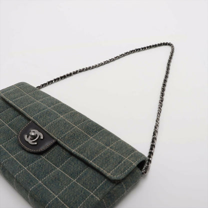 Chanel Denim Chocolate Bar Quilted East West Matte Silver Chain Flap Bag