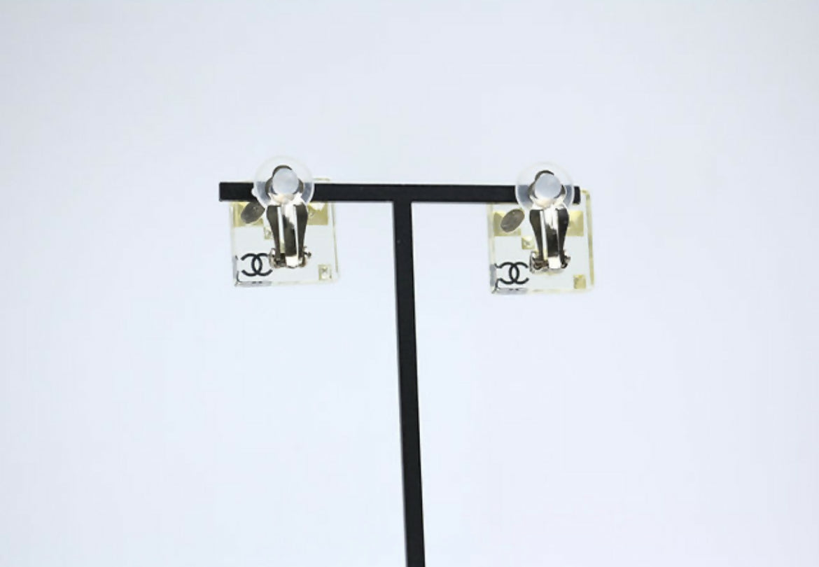 Chanel Vintage 05A Rhinestone Acrylic Transparent Square Earrings