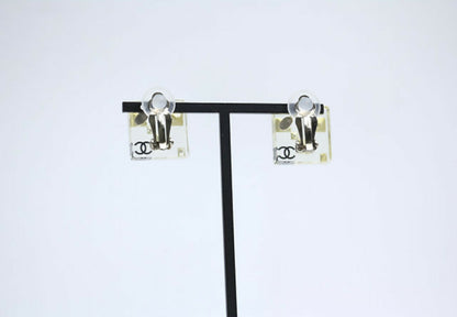 Chanel Vintage 05A Rhinestone Acrylic Transparent Square Earrings