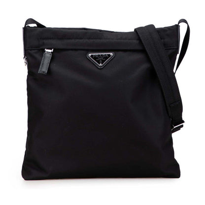 Prada Triangle Logo Plate Nylon Leather Shoulder Bag