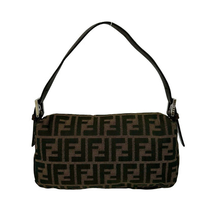 Fendi Mamma Baguette Canvas Leather Handbag