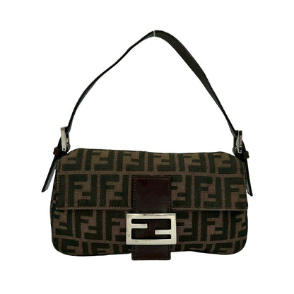 Fendi Mamma Baguette Canvas Leather Handbag
