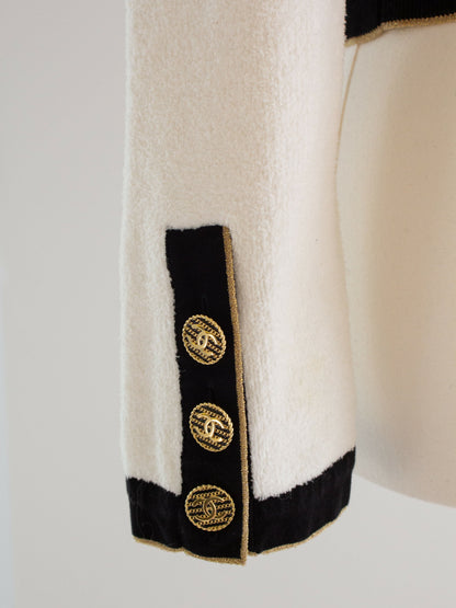 Chanel Cruise 2019 La Pausa White Black Gold Terry 19C Cardigan Jacket