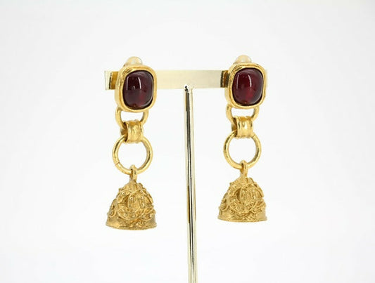 Chanel Vintage 94A Grapevine Gold-plated Red Bell Clip-on Earrings