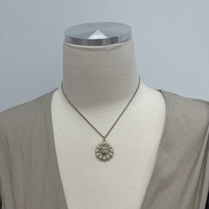 Chanel Gold Round Pearl CC Pendant Necklace (Costume Jewellery)