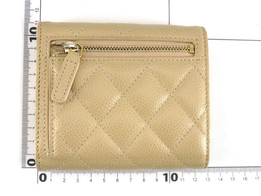 Chanel 21-Year-Old Milk Tea Gold Buckle Caviar Cowhide Classic Three-Fold Short Clip