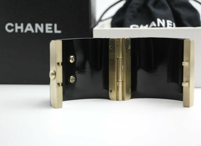 Chanel 13C Metal Resin Black Flower Bracelet Cuff