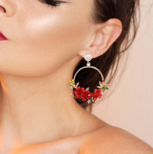 Flower & Pearl Hoop Earrings