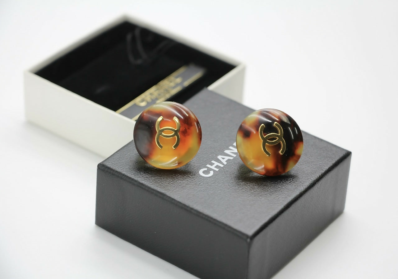 Chanel Vintage 97P Tortoise Shell Round Earrings