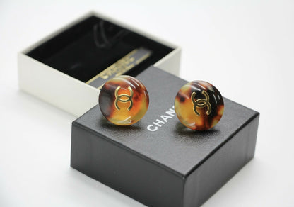 Chanel Vintage 97P Tortoise Shell Round Earrings