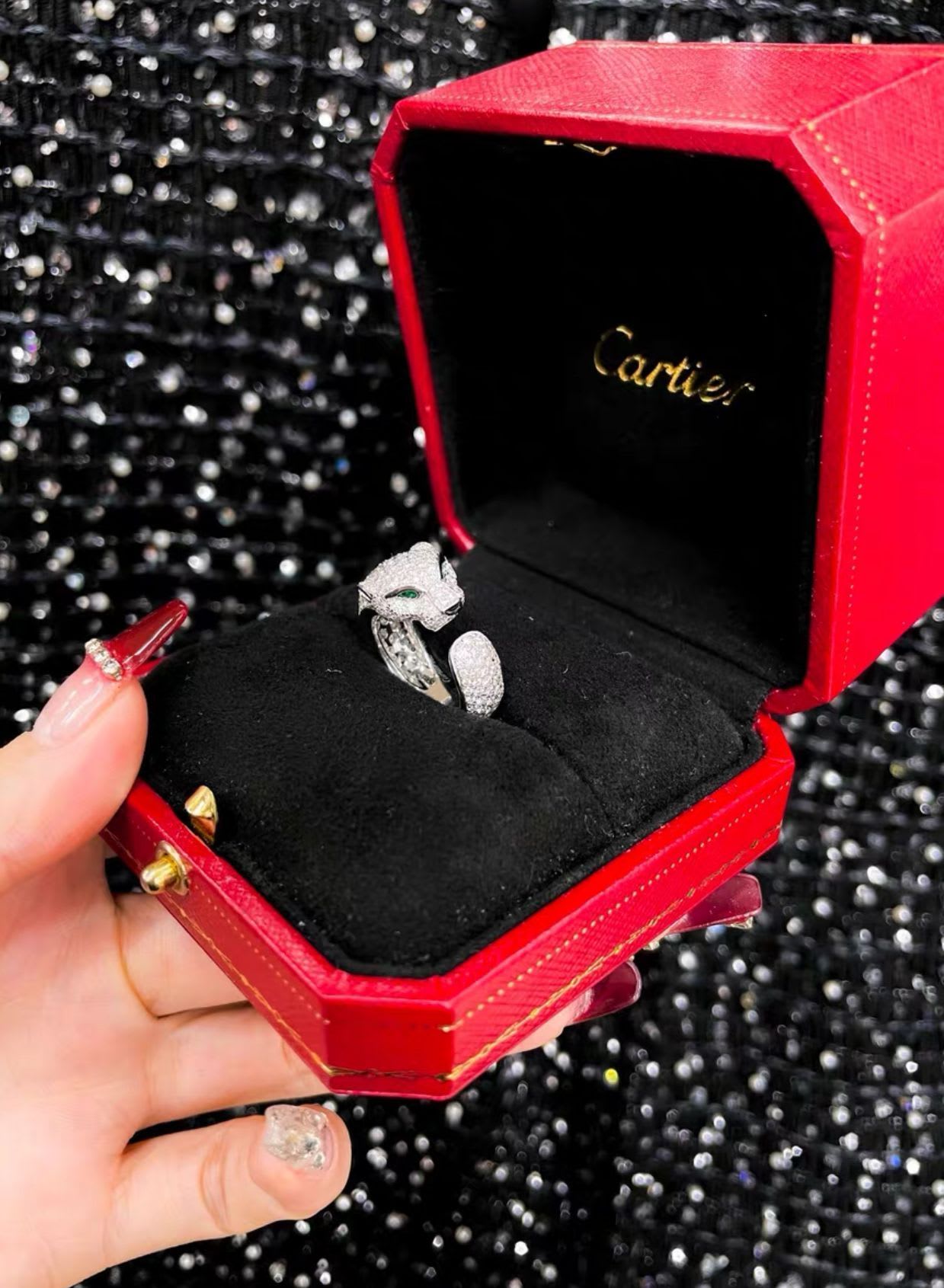 Cartier platinum full diamond leopard ring
