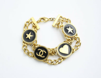 Chanel Vintage 01P Gold-plated & Enamel Star Heart Coin Bracelet