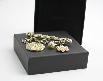 Chanel B18C Metal Wheat Ear Coin Flower Chain Brooch