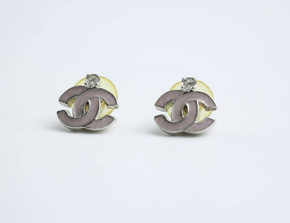 Chanel Vintage 04P Rhinestone Matte Purple Silver CC Clip-on Earrings