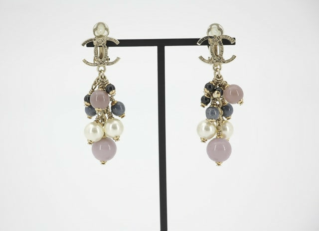 Chanel A11P Imitation Pearl Purple Blue Grape String CLIP-on Earrings
