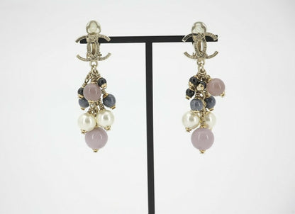 Chanel A11P Imitation Pearl Purple Blue Grape String CLIP-on Earrings