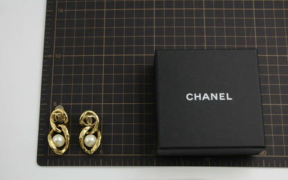 Chanel L20C Imitation Pearl Figure Eight Two-Buckle Lock Earrings