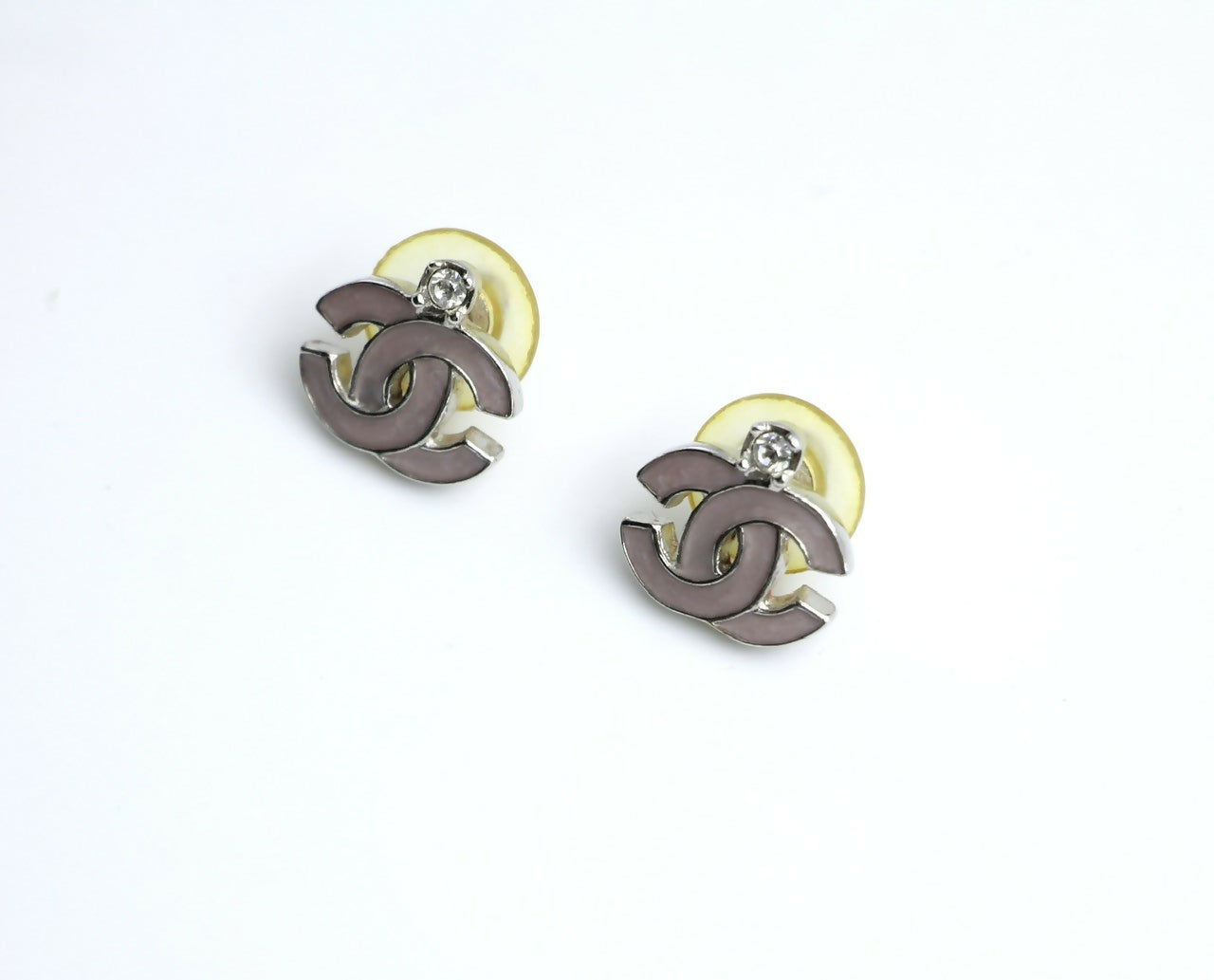 Chanel Vintage 04P Rhinestone Matte Purple Silver CC Clip-on Earrings