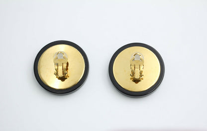 Chanel Vintage 1992 Gold-plated Black Gold Brushed Clip-on Earrings