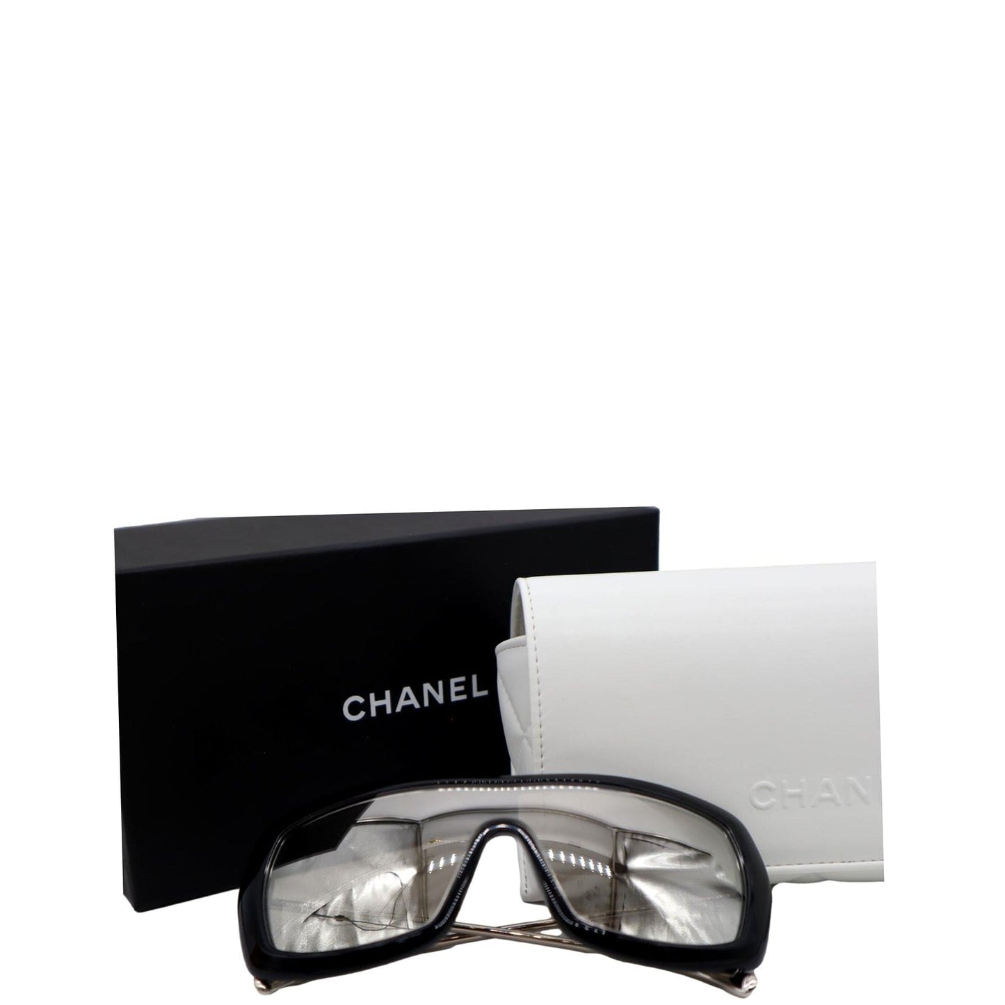 CHANEL Shield Acetate Sunglasses Metallic Lens