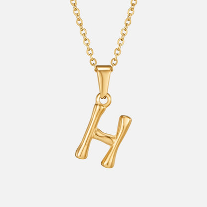 Golden Bamboo Letter Pendant Necklace