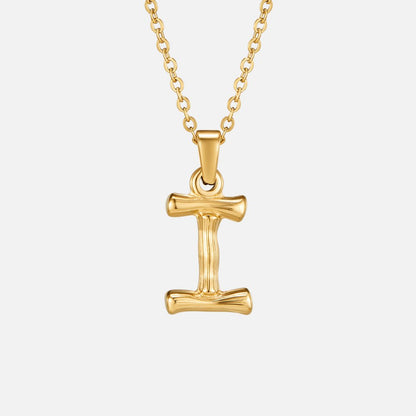 Golden Bamboo Letter Pendant Necklace