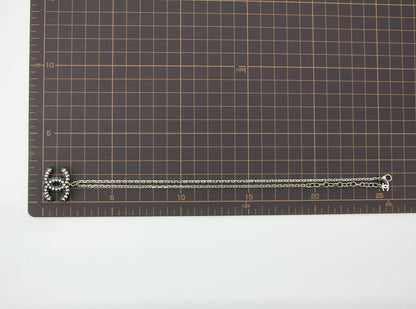 Chanel Vintage 05P Acrylic Transparent Rhinestone Black CC Double-Sided Necklace